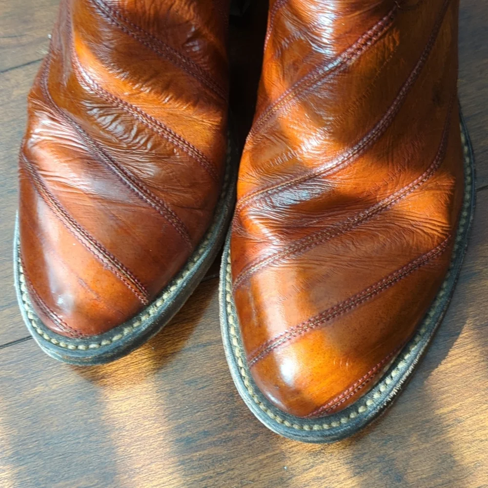 Vintage Hondo Brown Boots Exotic Eel Skin Woman's 7 - Picture 7 of 8